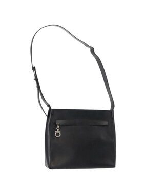 Salvatore Ferragamo Gancini Shoulder Bag Leather Black Silver